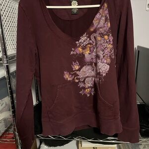 Lucky Brand Red Graphic Long Sleeve Hoodie